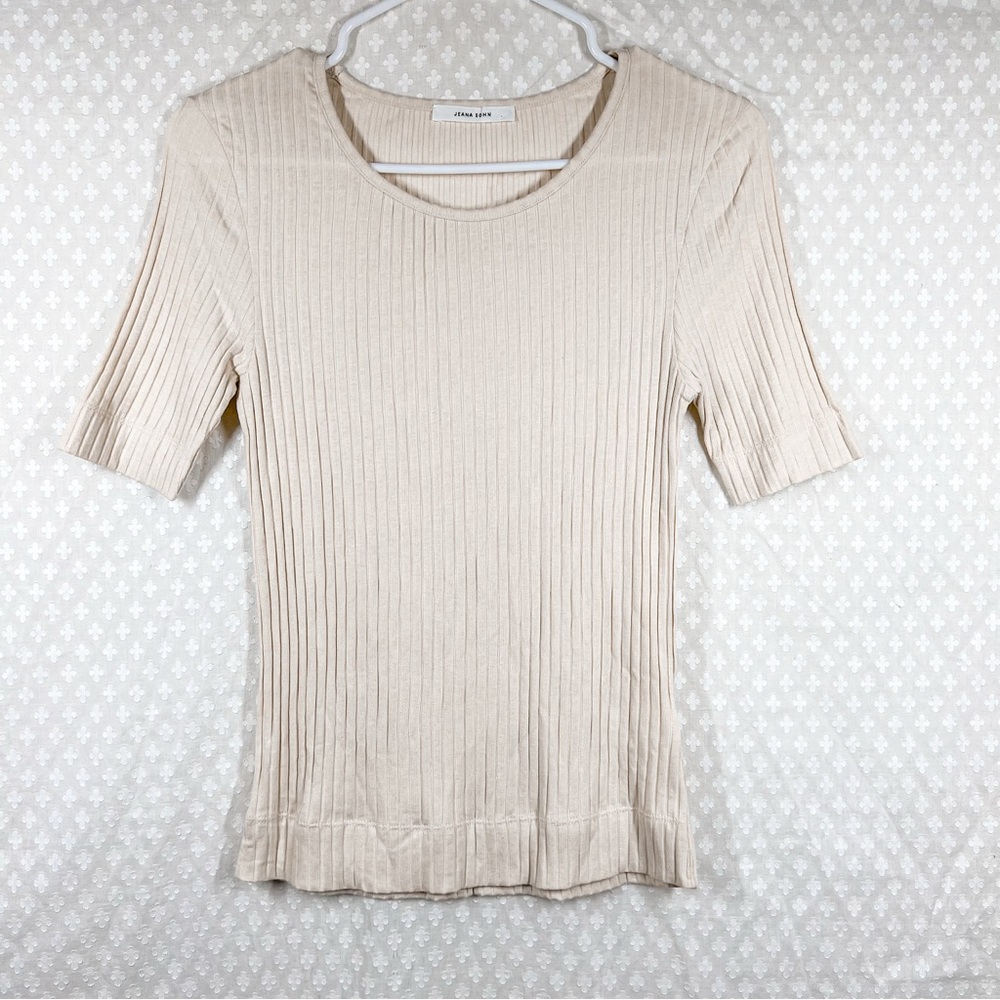 Jeana‎ Sohn Cream Ribbed Pima Cotton Top